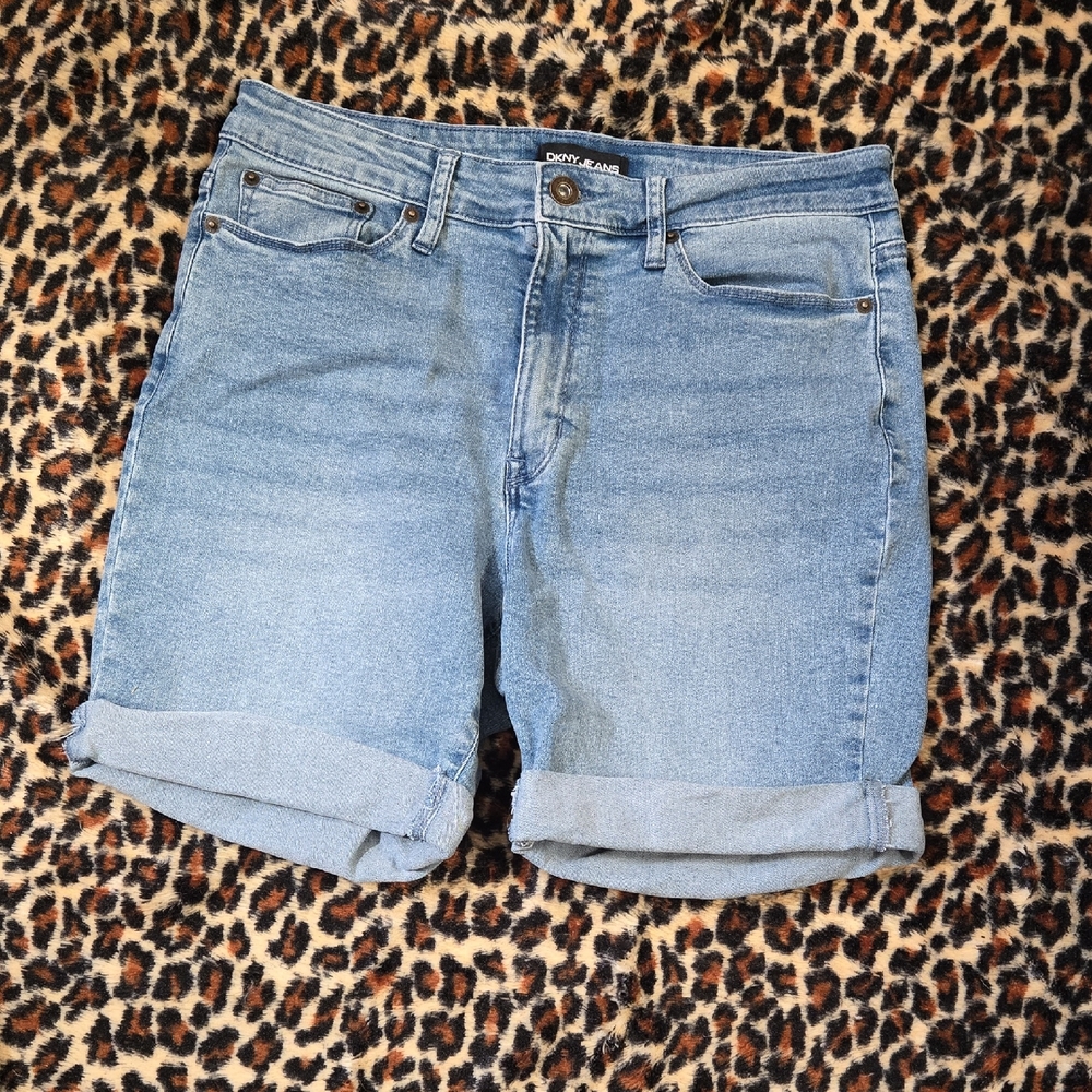 DKNY Light Blue Denim Rolled Hem Shorts